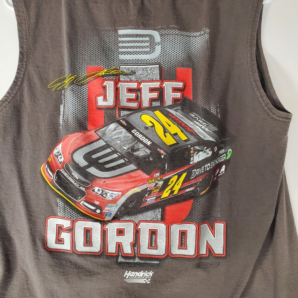 Chase Authentics Jeff Gordon 24 NASCAR Muscle Shirt Mens Medium Gray Brown Wash